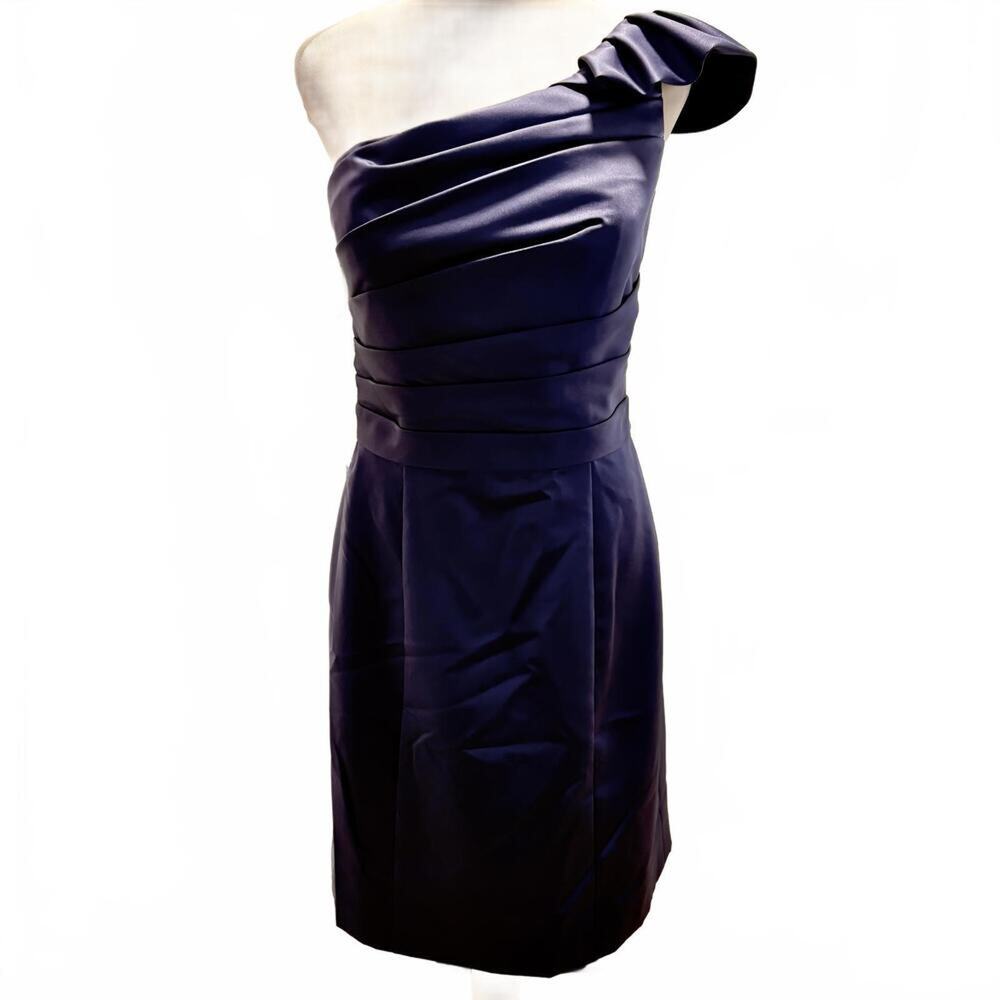 NWT Forever Yours One Shoulder Purple Satin Midi Dress Ruffled Glam Coquette 8